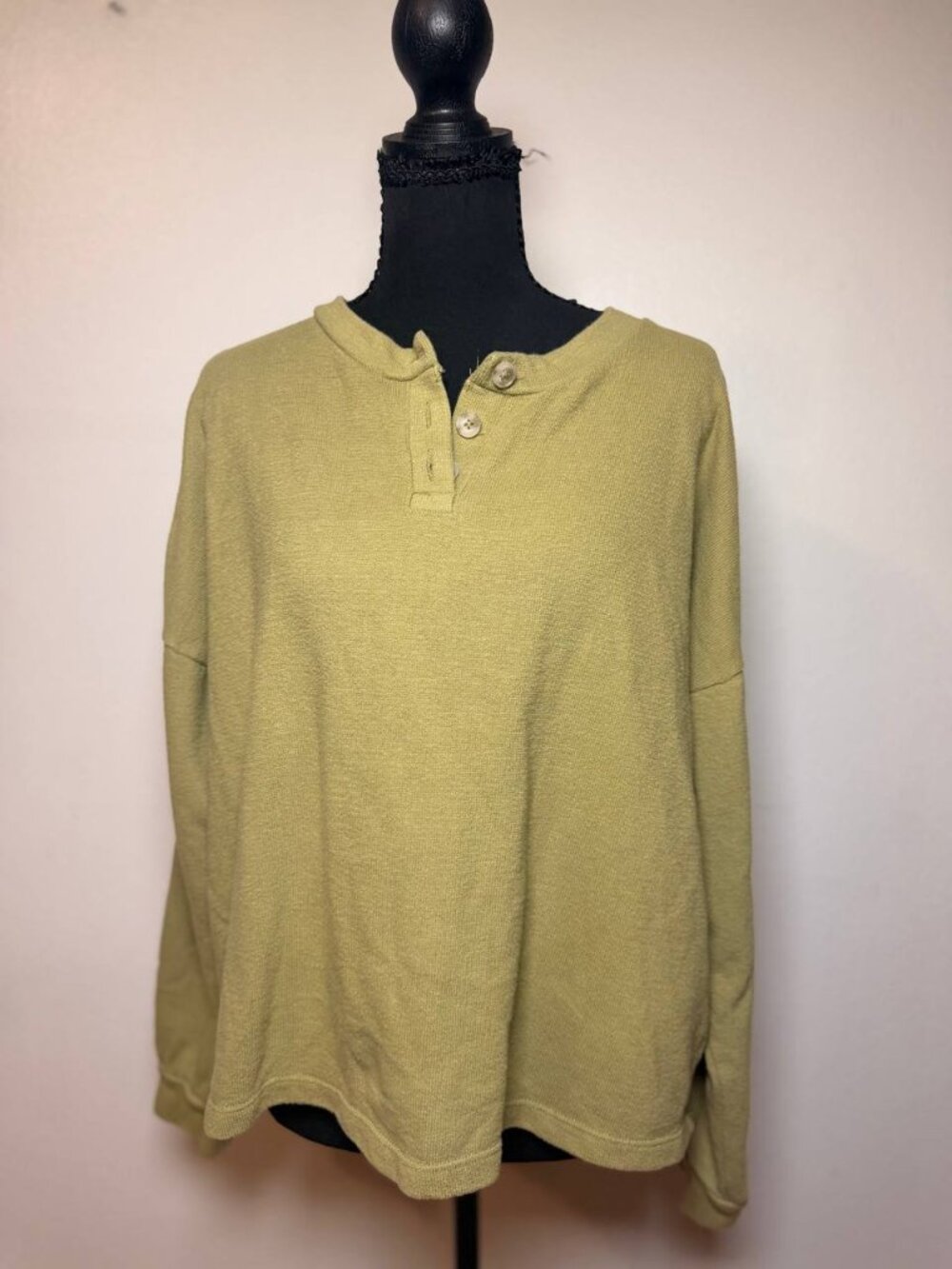 Madewell Olive Green Henley Top Oversized Textured Knit Pullover Minimalist L